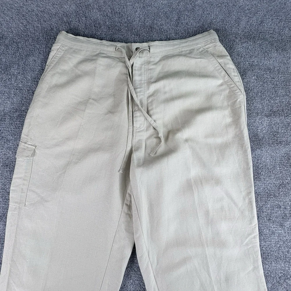 John Henry Pants Men XL 40-42 Beige Linen Blend Cargo Relaxed Coastal Minimalist